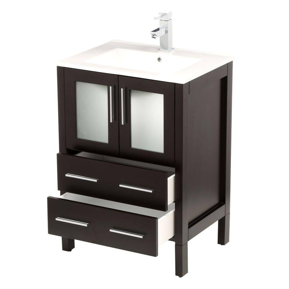 Espresso 24" Modern Free-Standing Bathroom Vanity Set with Ceramic Sink