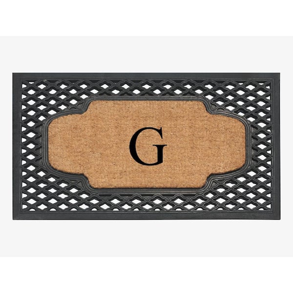A1 Home Collections A1HC Mesh Border Black 23 in. x 38 in. Rubber and Coir Heavy-Weight Outdoor Durable Monogrammed G Door Mat