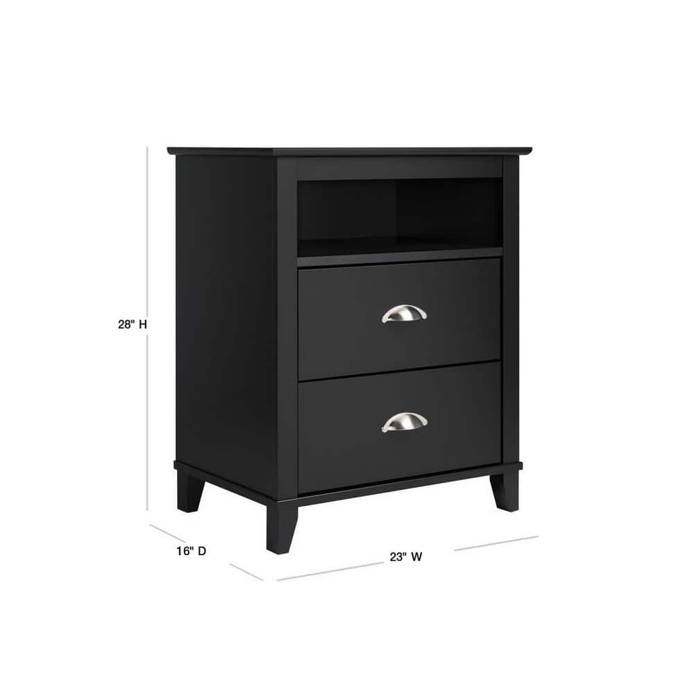 Yaletown Chic Black 2-Drawer Tall Nightstand with Tapered Legs