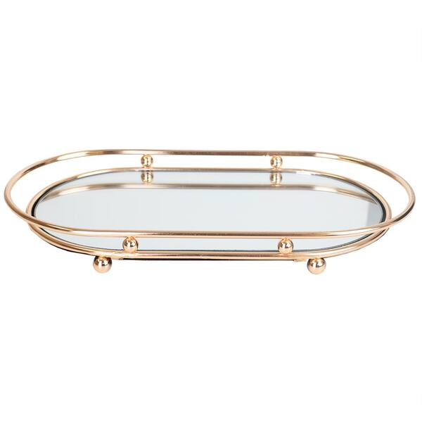 Gold Round Mirror Tray Dressing Table Jewelry Makeup Vanity Tray Holder