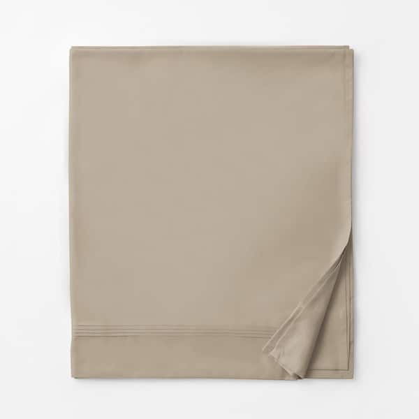The Company Store Legends Feather Tan Solid 600-Thread Count Egyptian Cotton Sateen Queen Flat Sheet