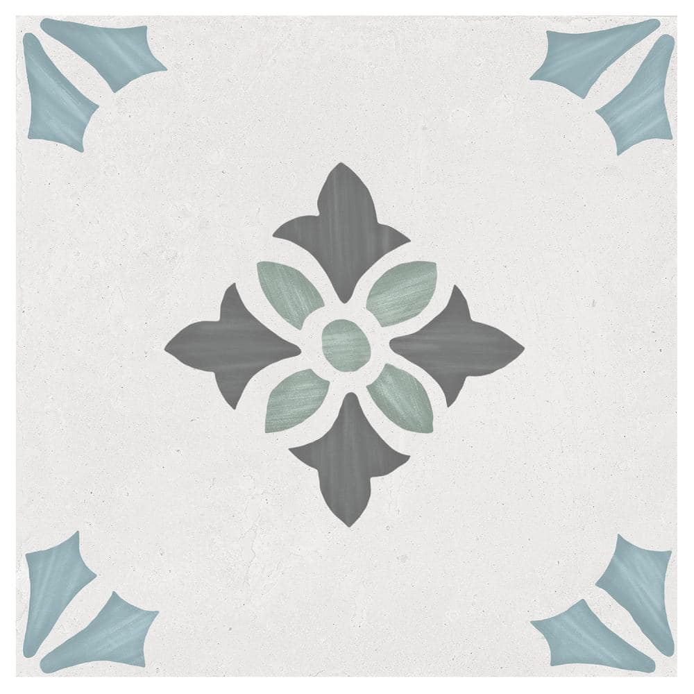 Agave 8.77" Blue and Gray Matte Porcelain Tile