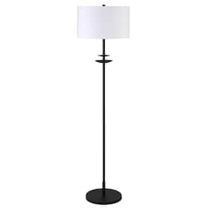63 in. Black and White 1 1-Way (On/Off) Standard Floor Lamp for Living Room with Cotton Drum Shade
