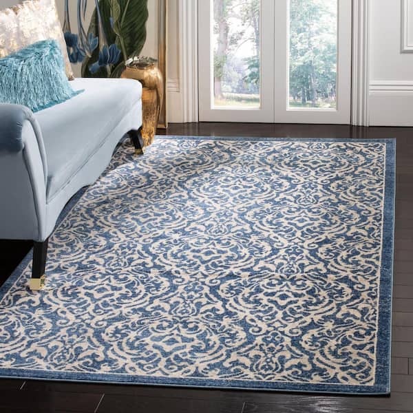 Brentwood Navy/Cream Doormat 3 ft. x 3 ft. Square Geometric Medallion Border Area Rug