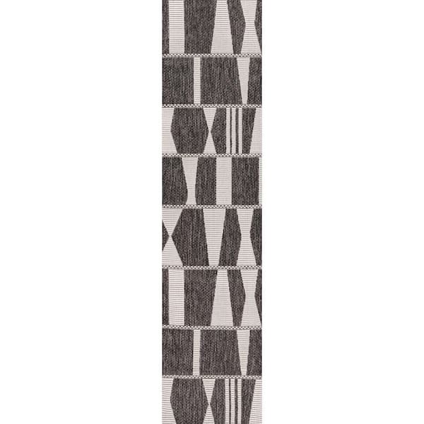 Odette Modern Geometric Abstract 2-Tone Black/Cream 2 ft. x 8 ft. Indoor/Outdoor Runner Rug