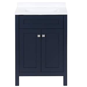 Maywell 25 in. W x 19 in. D x 38 in. H Single Sink Freestanding Bath Vanity in Blue with White Cultured Marble Top