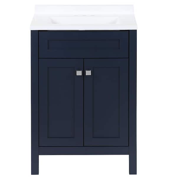 Maywell 25 in. Single Sink Blue Bath Vanity with White Cultured Marble Top (Assembled)