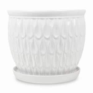 12.25 in. W x 10.6 in. H White Ceramic Raindrop Planter with Saucer