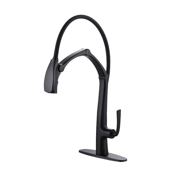 Magnetic 21 in. H Single Handle Pull Out Sprayer Kitchen Faucet With Adjustable Arm, 360° Spout Swivel in Matte Black