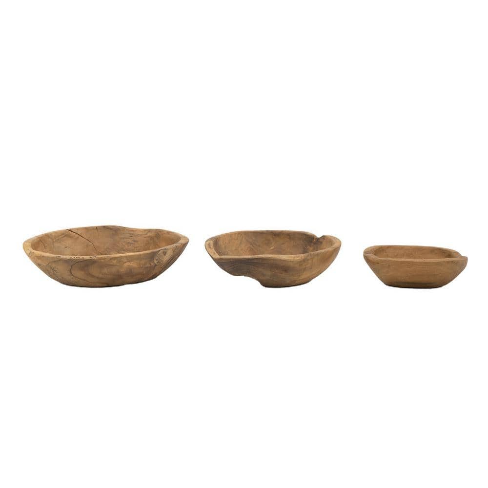 Classic Teak Wood Round Serving Bowl for Salad, Fruit, 9.75"W x 4"H