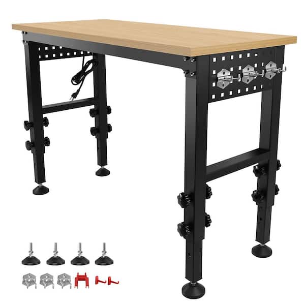 48 in. W Heavy-Duty Adjustable Workbench for Garage, Rubber Wood Shop Table W/Rubber Pads
