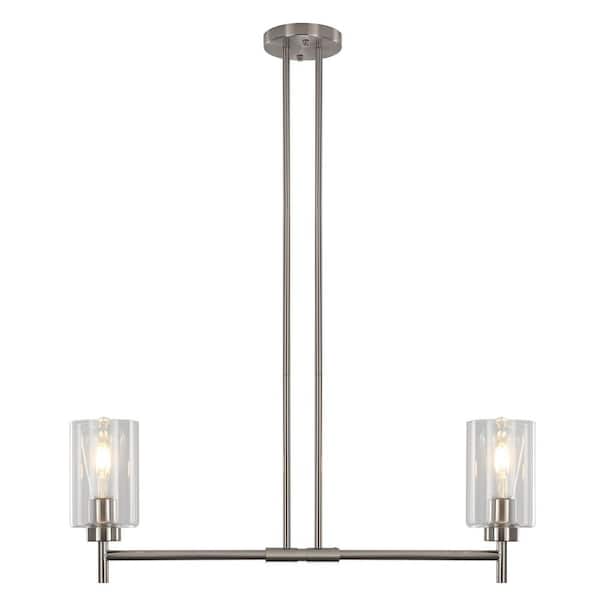 2-Light Nickel Linear Chandelier for Dining Room No Bulbs Included