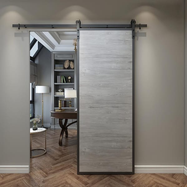 37 in. x 84 in. Shack Prefinished Weathered Wood Look MDF and Pine Core Interior Barn Door Slab