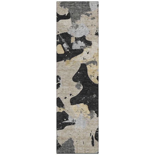Chantille Machine Washable Indoor/Outdoor Abstract ACN3058 Black 2 ft. x 7 ft. Runner Rug