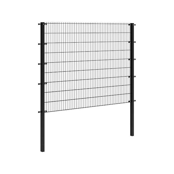 Double-Wire Heavy Duty 250 ft. x 6 ft. Steel Flat Top Spaced Black Fence Panel Package with Gate (30-Pack)