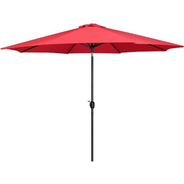 Yaheetech 11 ft. Patio Umbrella Market Umbrella with Push Button Tilt and Crank for Garden Red