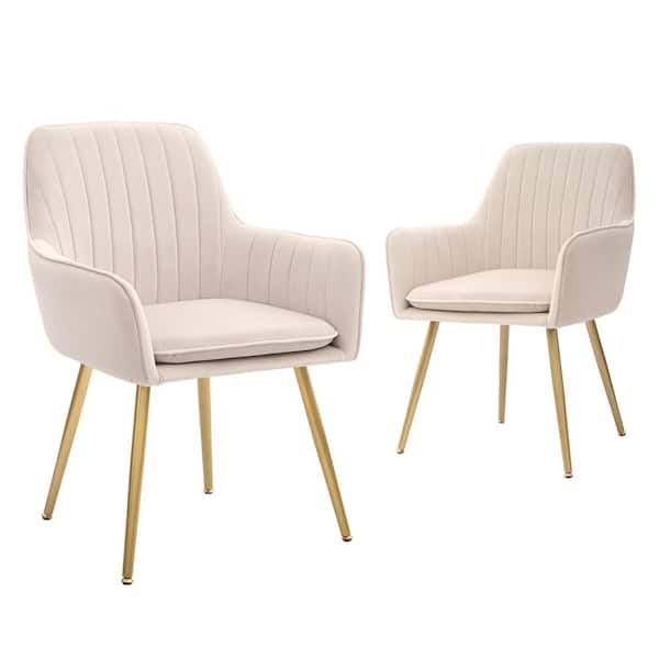Unbranded Modern Living Dining Room Accent Armchairs Club Guest with Metal Legs, Set of 2-Beige