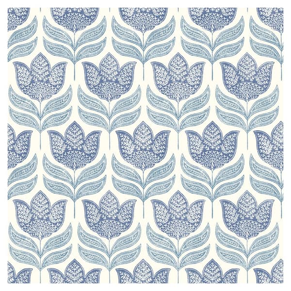 Chesapeake Cathal Tulip Block Print Blue Prepasted Non Woven Wallpaper