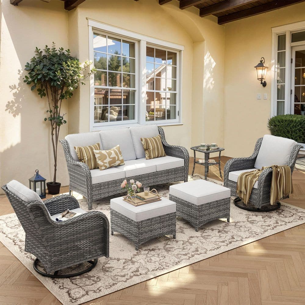 Reno Gray 6-Piece Wicker Outdoor Patio Conversation Sofa Set with Swivel Chairs and Light Gray Cushions price history on PriceWatchPro
