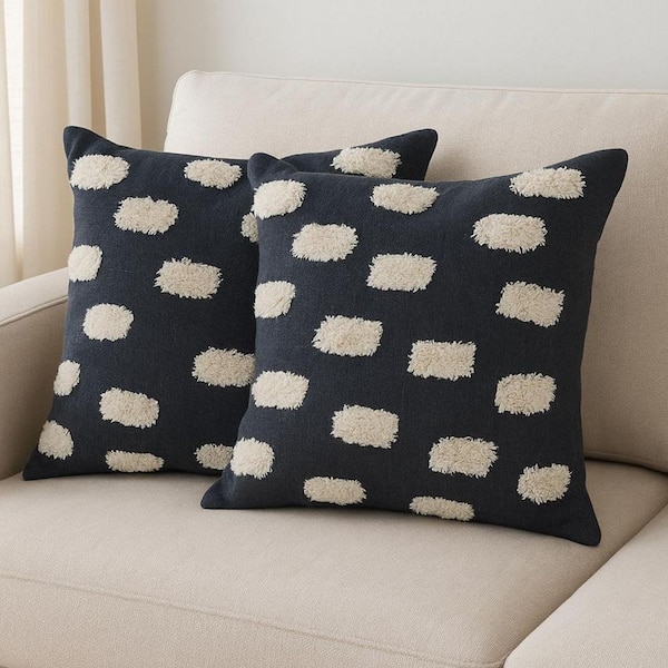Dark Blue, Natural Polka Dot Polyfill 20.00 in. x 20.00 in. Throw Pillow (Set of 2)