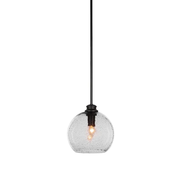 Unbranded Langdale 60-Watt 1-Light Matte Black Shaded Mini Pendant Light with Glass Shade