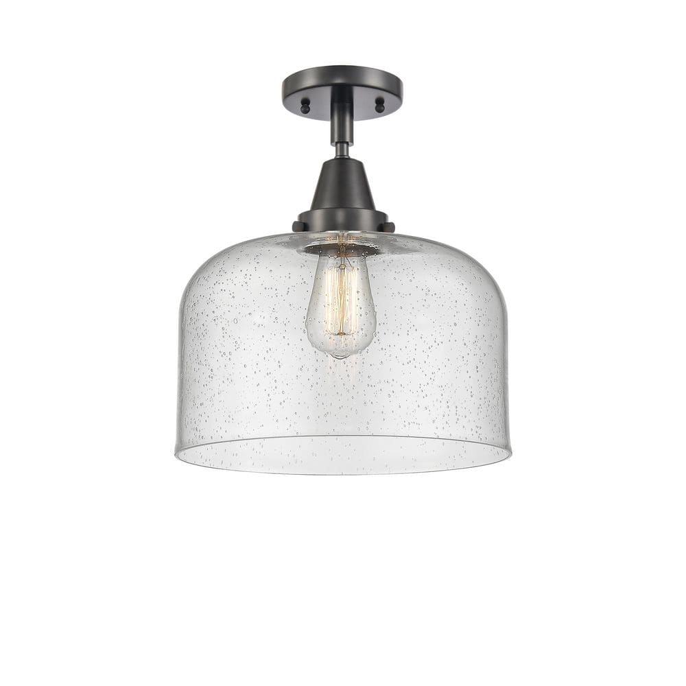 Bell 12 in. 1-Light Matte Black Industrial Flush Mount with Seeded Glass Shade price history on PriceWatchPro