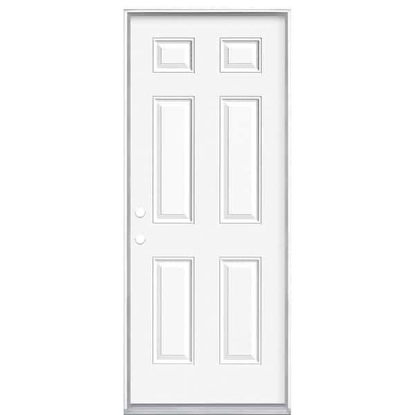 Masonite 32 in. x 80 in. Premium 6 Panel Right-Hand Inswing Primed Impact Steel Prehung Front Exterior Door No Brickmold