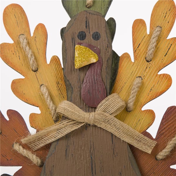 Glitzhome 23.62in Wooden Turkey offers Hanging Welcome Sign Thanksgiving Day Yard Stake