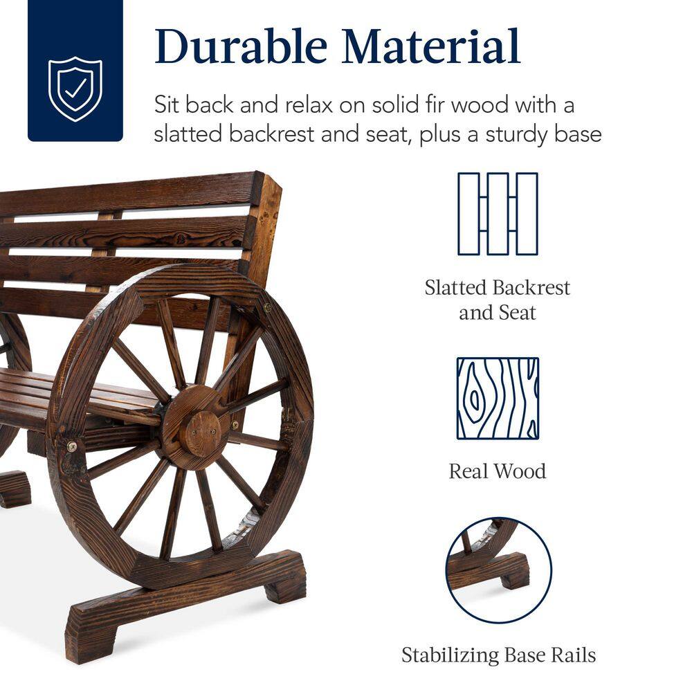 Rustic Brown Fir Wood Wagon Wheel 2-Person Bench