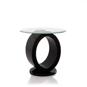 Babb 23.5 in. Glossy Black Round Glass End Table