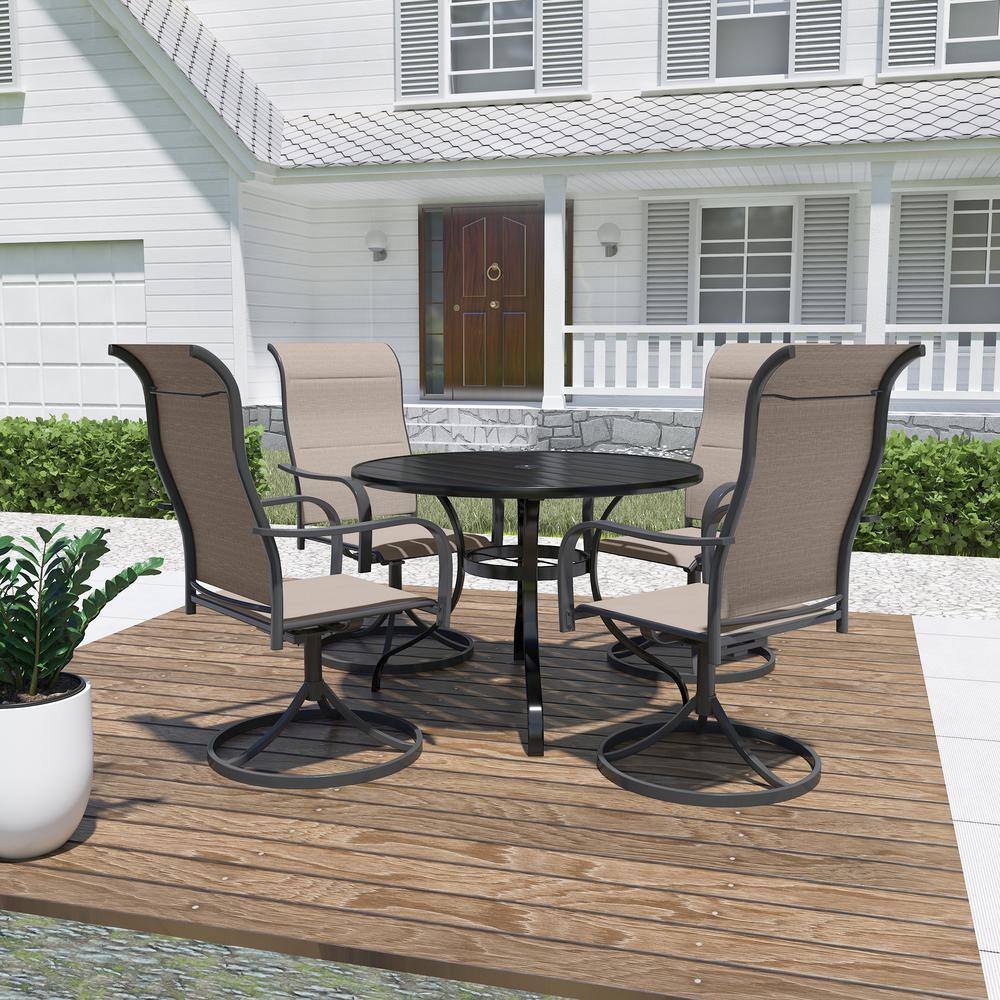 5-Piece Metal Round Outdoor Dining Set with Umbrella hole