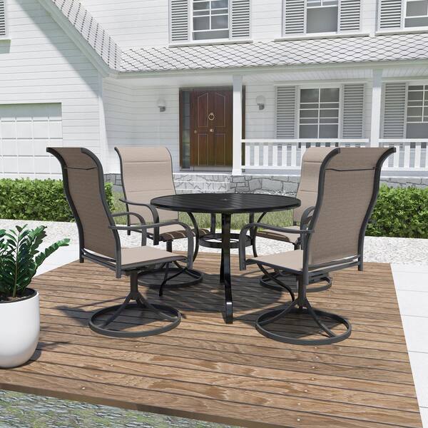 Unbranded 5-Piece Metal Round Outdoor Dining Set with Umbrella hole