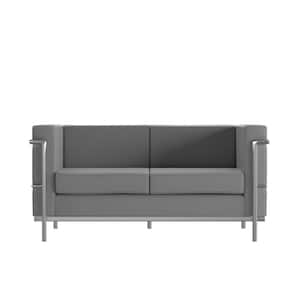 57 in. W Gray LeatherSoft 2 Seat Loveseat with Encasing Frame