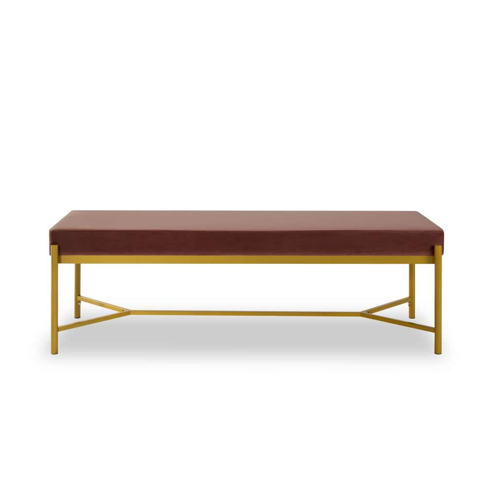 Kahomvis Pink Velvet Bench With Metal Frame 17 In H X 55 In W X 17 3   Pink Bedroom Benches Rys Lkw2 684 64 1000 