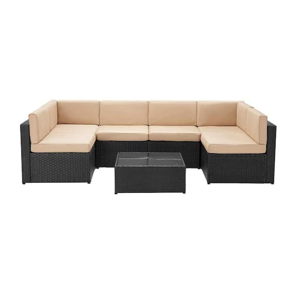 Black 7-Piece Wicker Outdoor Sectional Set, All Weather Patio