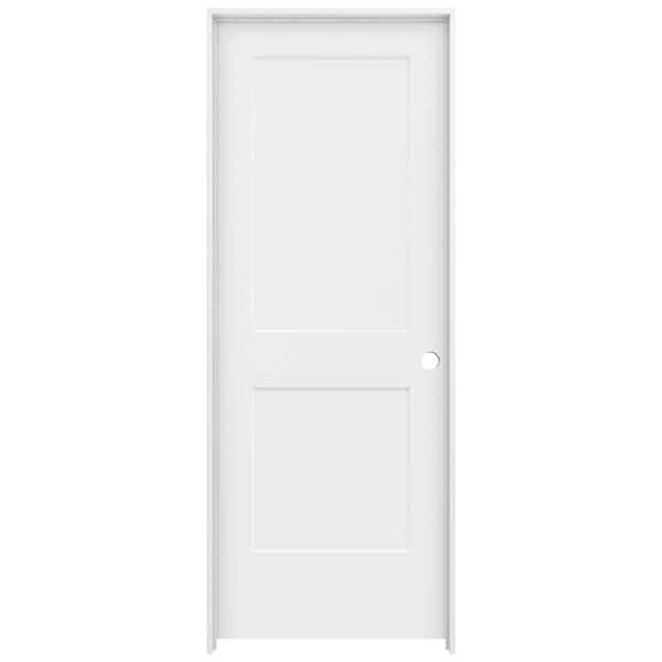 JELD-WEN 30 in. x 80 in. 2 Panel Monroe Primed Left-Hand Smooth Solid Core Molded Composite MDF Single Prehung Interior Door