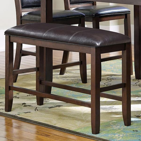Brown Wooden Counter Height Bench with Leatherette Seat 40 in. L x 17 in. W x 25 in. H