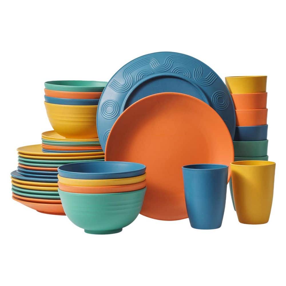 Wudkey 40-Piece Plastic Multicolor Premium Wheat Straw Dinnerware