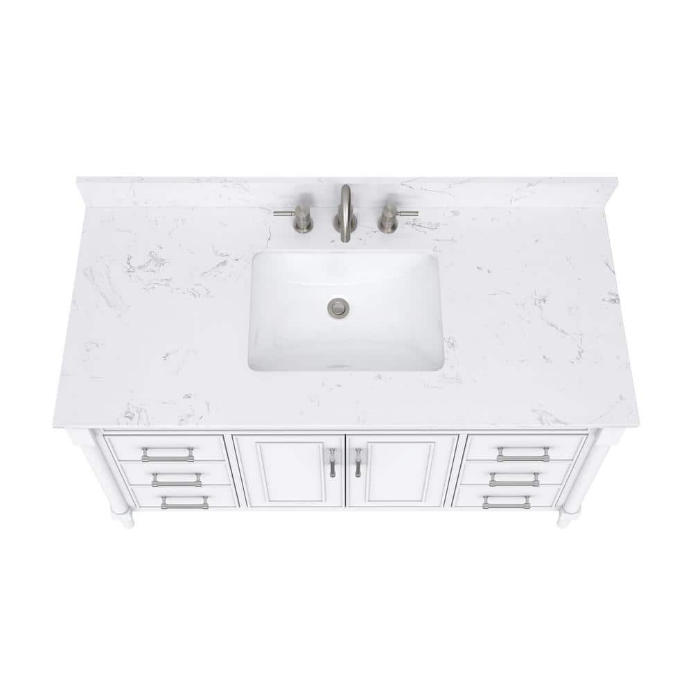 White 49'' Single Bathroom Vanity with Engineered Stone Top