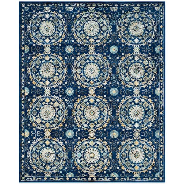 SAFAVIEH Evoke Navy/Ivory 9 ft. x 12 ft. Floral Border Circles Area Rug
