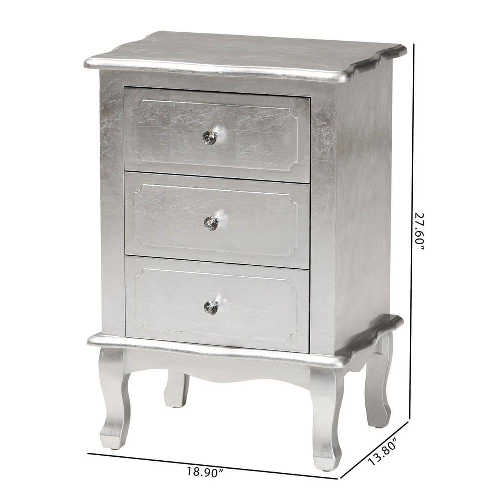 Newton Traditional Silver 3-Drawer Solid Wood Nightstand