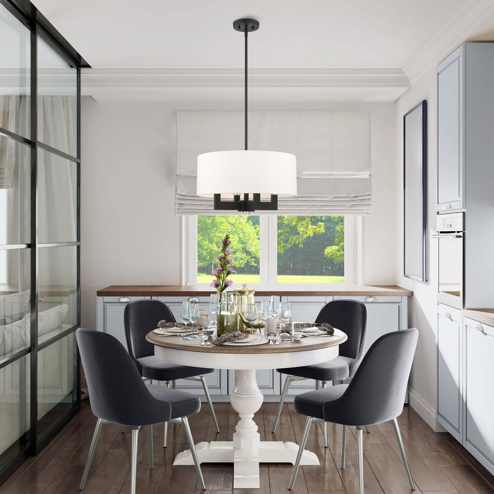 Black and Off-White 4-Light Drum Chandelier