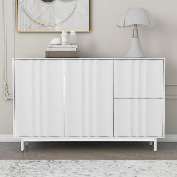 Boosicavelly White MDF 47 in. Wave Pattern Sideboard with a Adjustable Shelve, Drawers