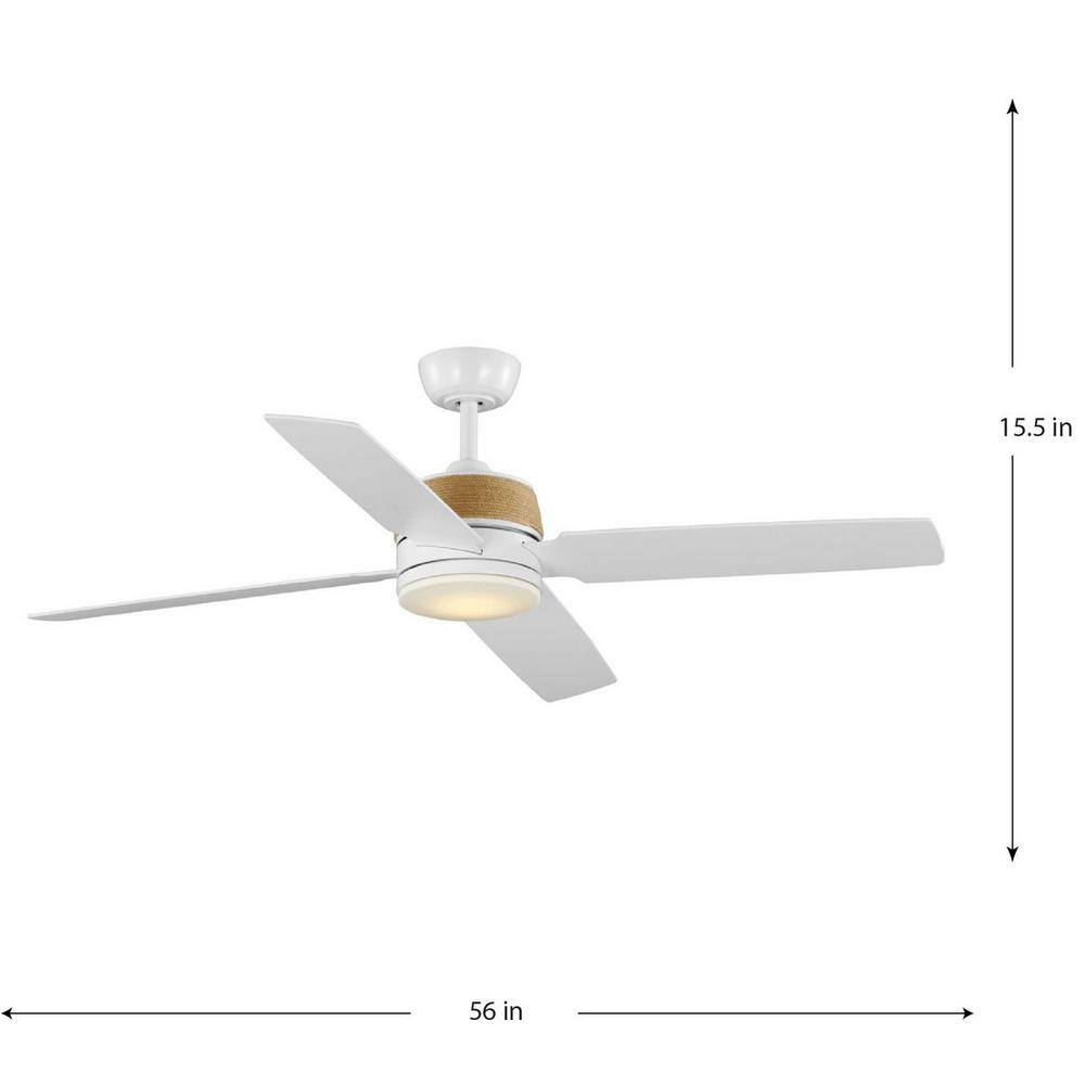 Shaffer II 56" Satin White LED Ceiling Fan with Jute Rope