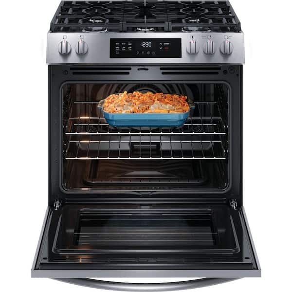 30 in. 5 Burners Slide-In Front Control Self-Cleaning Gas Range with Convection in Stainless Steel
