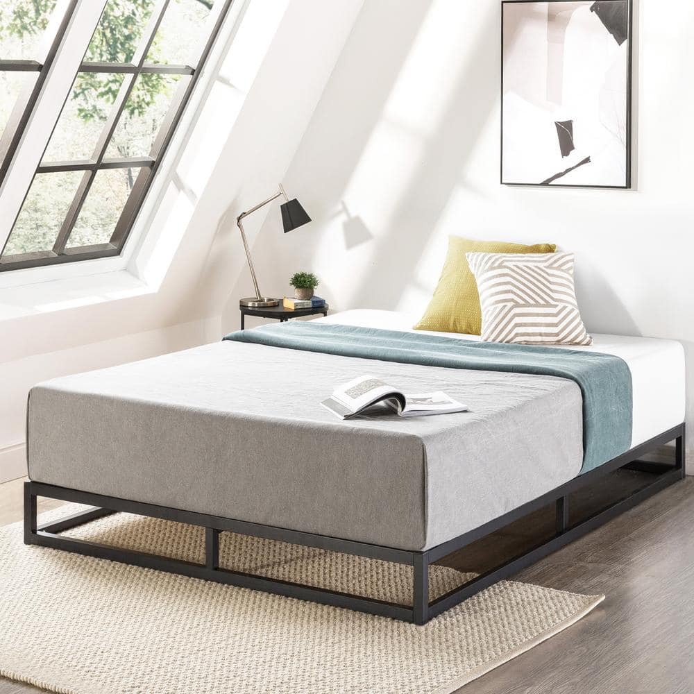 Modernista 6 in. Black Full Low Profile Metal Platform Bed with Classic Wooden Slats