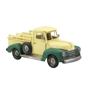 Vintage Style Iron Pickup Truck in Green and Cream