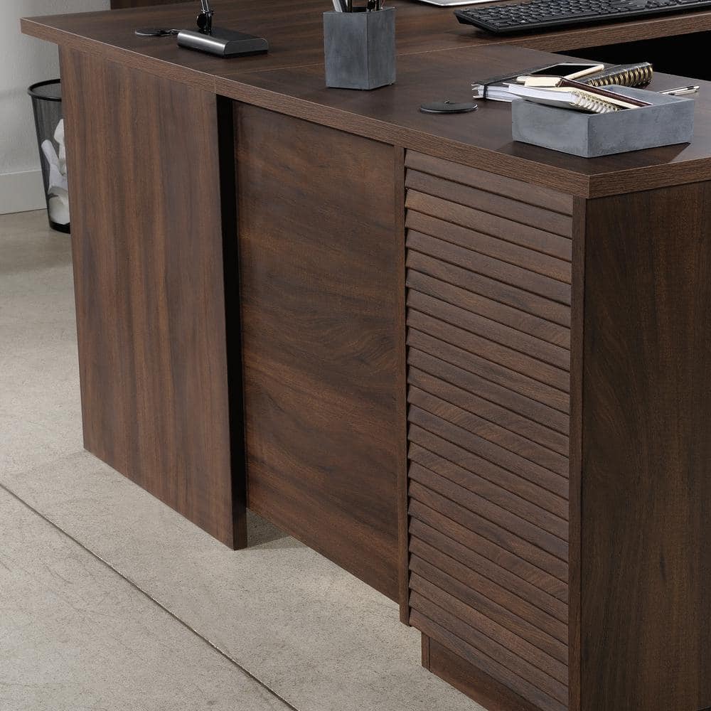Gray Wood L-Shaped Computer Desk with Drawer and Filing Cabinet