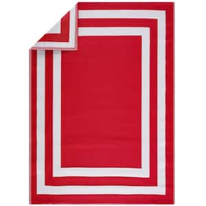 Paris Design Red and White 6 ft. x 9 ft. Size 100% Eco-friendly Lightweight Plastic Outdoor Area Mat/Rug