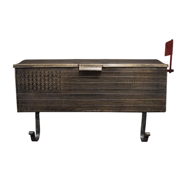 Antique Bronze Patriotic Metal Wall Mounted Mailbox with Outgoing Mail Flag and Newspaper Hangers